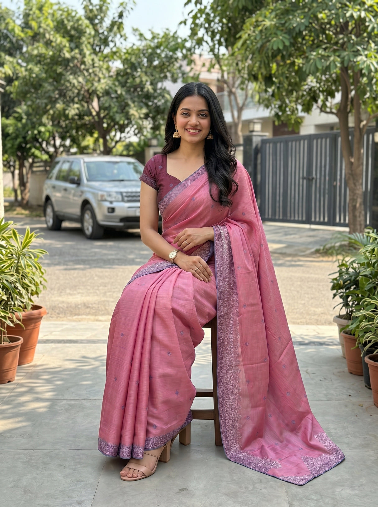 MIMOSA Pink Saree Saree — pose 8 styling detail
