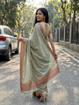 MIMOSA Pista Saree Saree — pose 2 styling detail