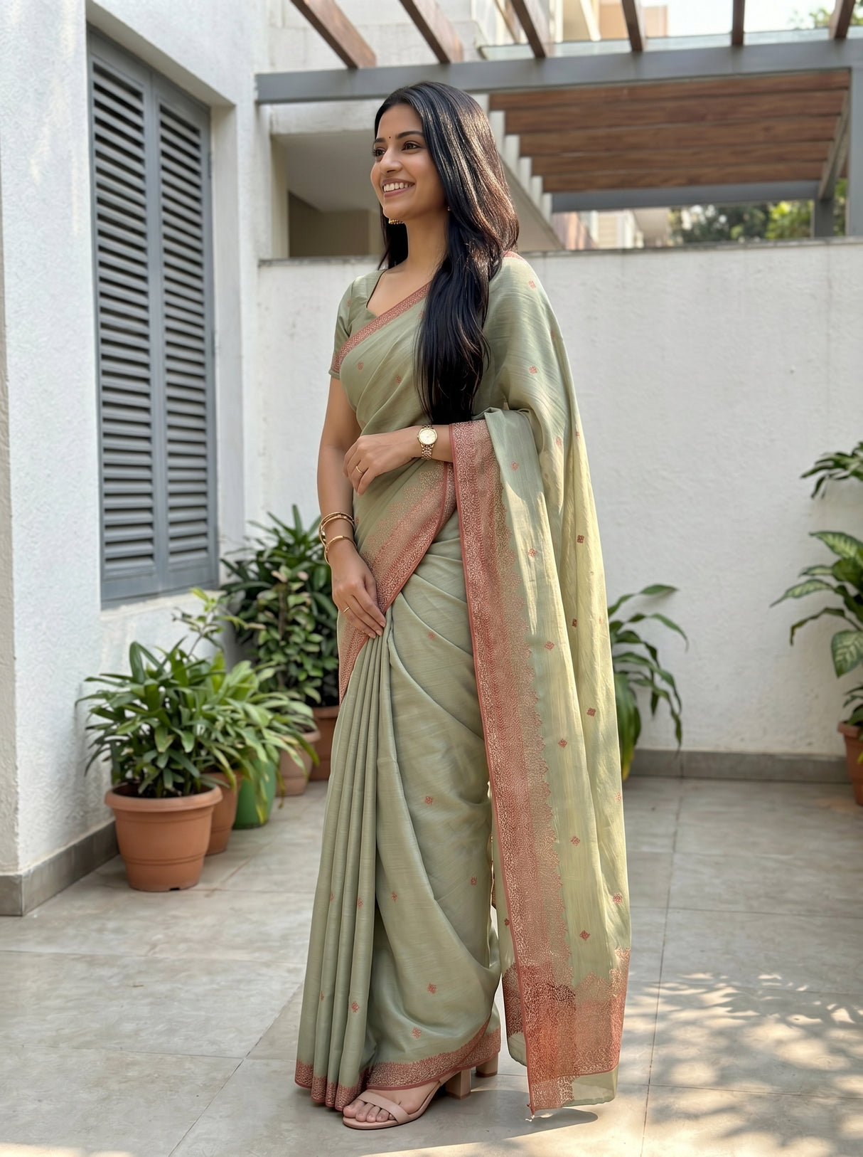 MIMOSA Pista Saree Saree — pose 3 styling detail