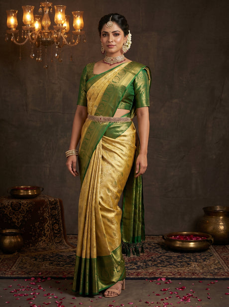 MIMOSA Gold Kanjivaram Art Silk Saree — Mannequin Draped View