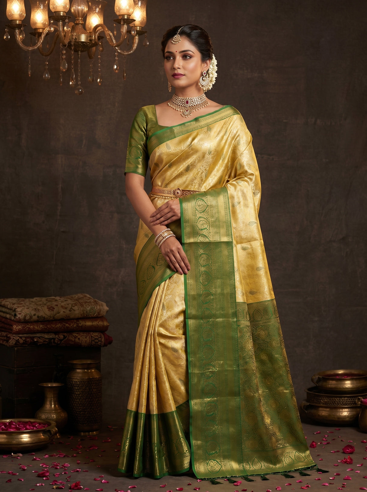 MIMOSA Gold Kanjivaram Art Silk Saree — pose 5 styling detail