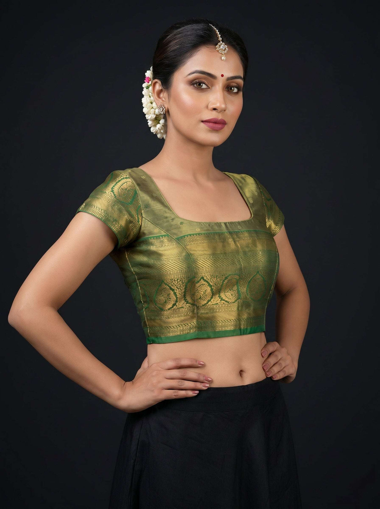 MIMOSA Gold Kanjivaram Art Silk Saree — blouse close-up
