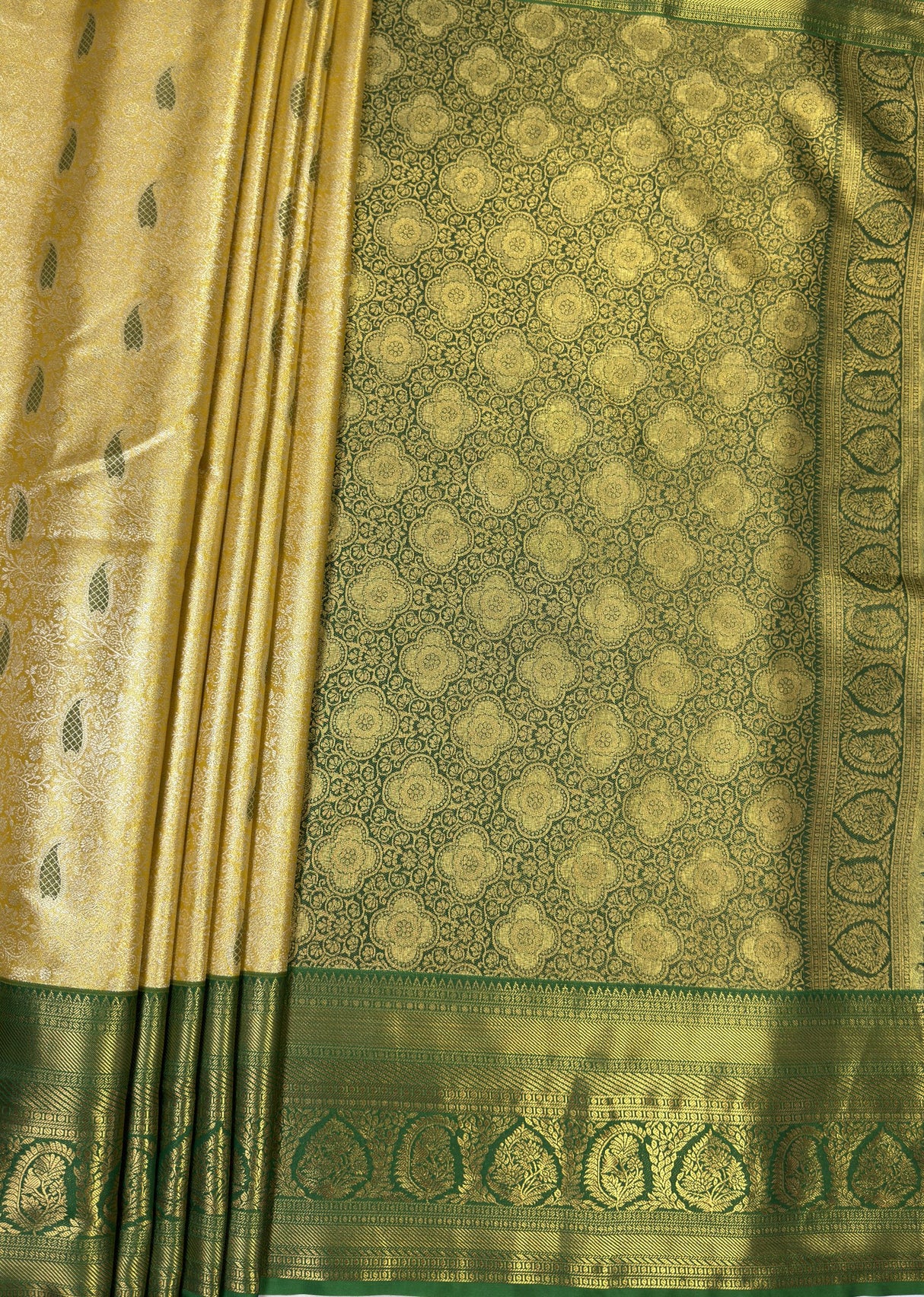 MIMOSA Gold Kanjivaram Art Silk Saree — pallu and zari work detail