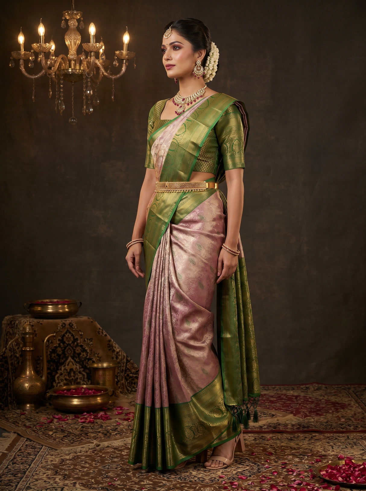 MIMOSA Magenta Kanjivaram Art Silk Saree — Full View on Model