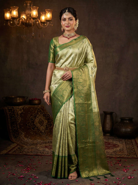 MIMOSA Olive Kanjivaram Art Silk Saree — Mannequin Draped View