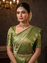 MIMOSA Olive Kanjivaram Art Silk Saree — pose 10 styling detail