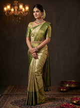 MIMOSA Olive Kanjivaram Art Silk Saree — Full View on Model