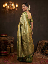 MIMOSA Olive Kanjivaram Art Silk Saree — pose 9 styling detail