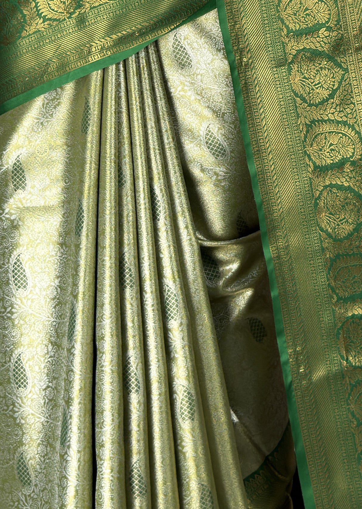MIMOSA Olive Kanjivaram Art Silk Saree — fleets shot full lifestyle