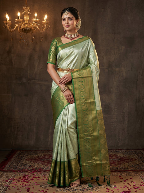 MIMOSA Pista Kanjivaram Art Silk Saree — Mannequin Draped View