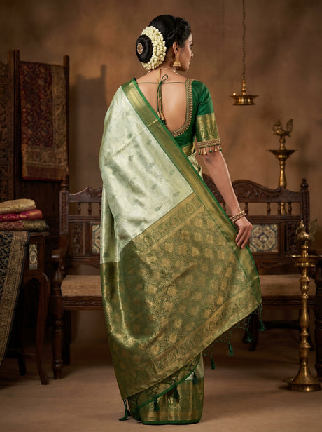 MIMOSA Pista Kanjivaram Art Silk Saree — Blouse Fabric Detail