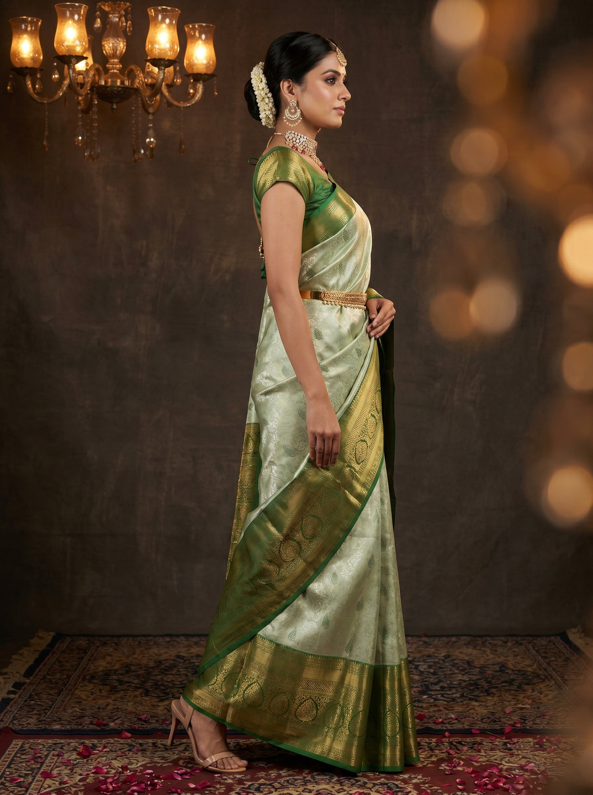 MIMOSA Pista Kanjivaram Art Silk Saree — Full View on Model