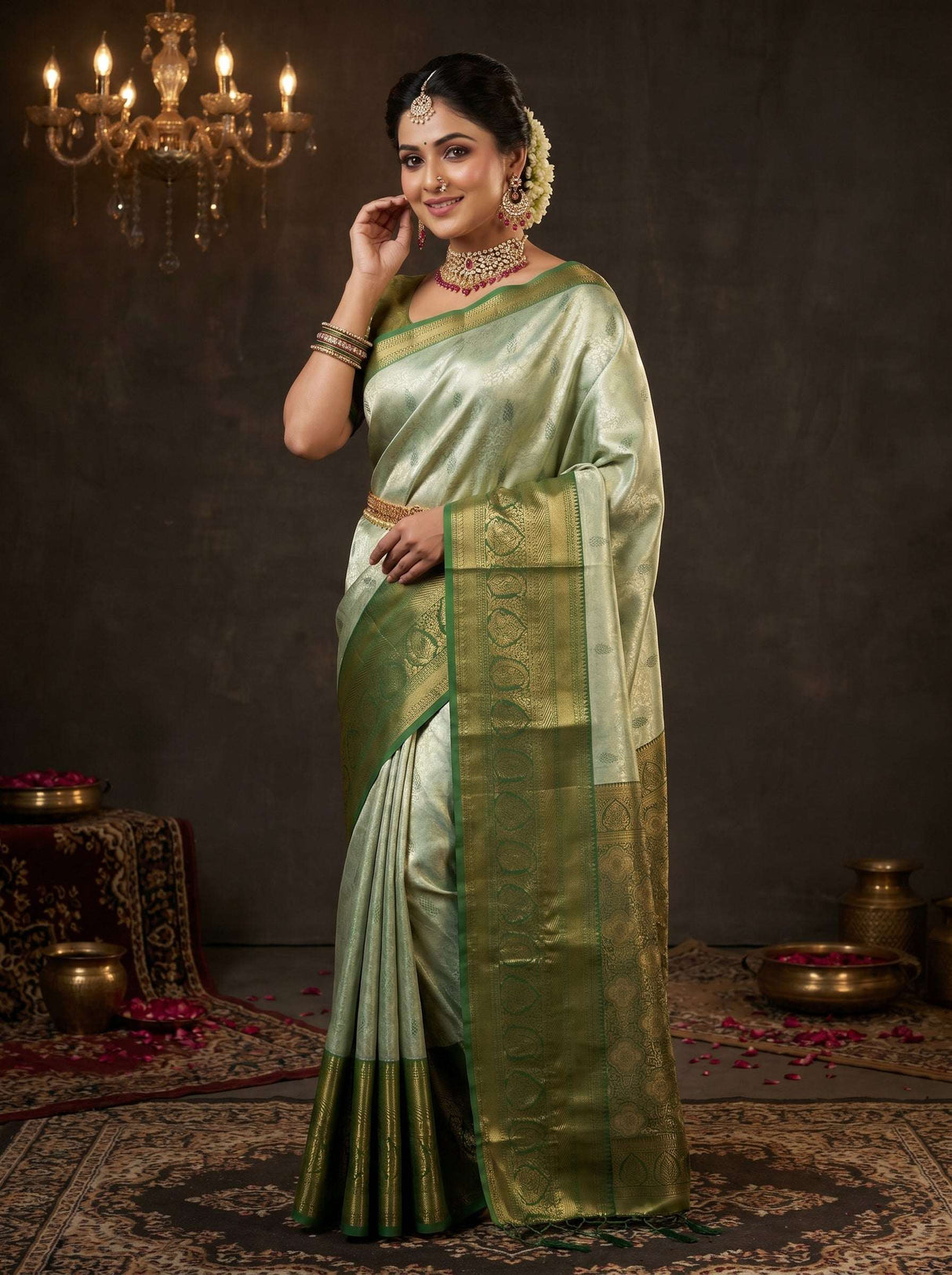 MIMOSA Pista Kanjivaram Art Silk Saree — pose 4 styling detail