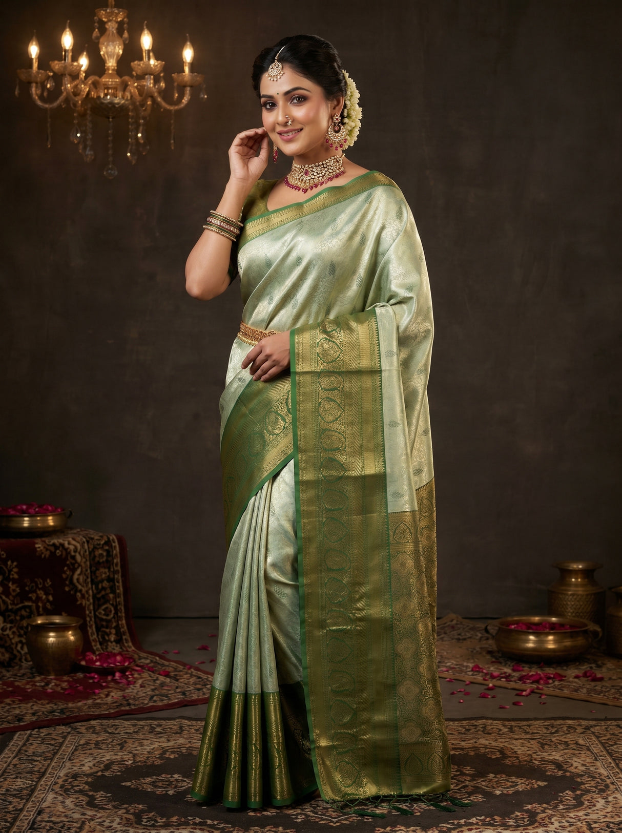 MIMOSA Pista Kanjivaram Art Silk Saree — pose 4 styling detail