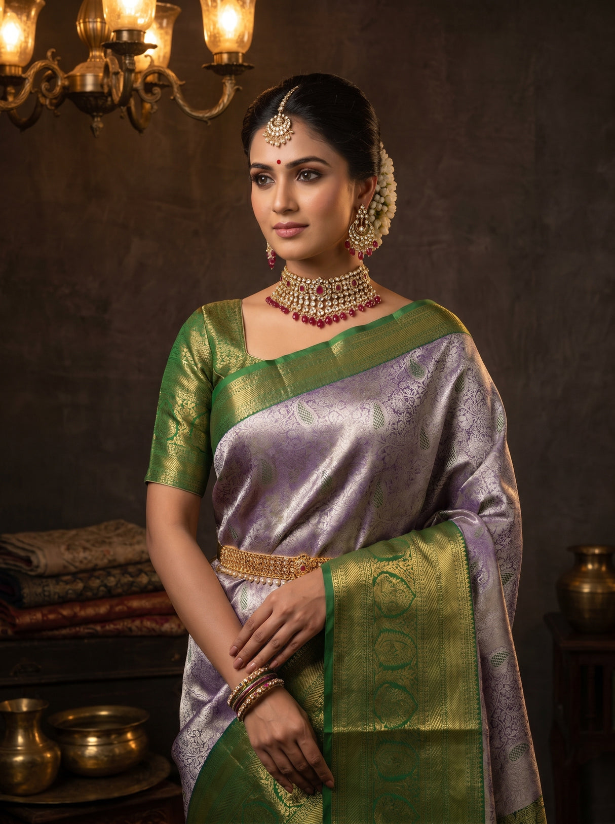 MIMOSA Violet Kanjivaram Art Silk Saree — pose 10 styling detail