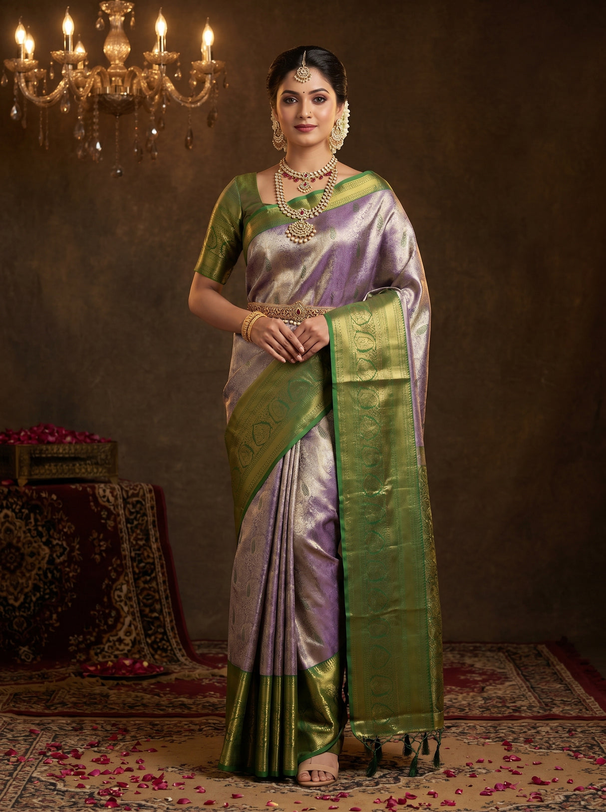 MIMOSA Violet Kanjivaram Art Silk Saree — Mannequin Draped View