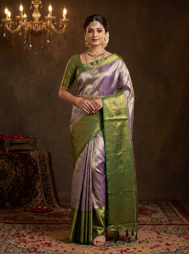 MIMOSA Violet Kanjivaram Art Silk Saree — Mannequin Draped View