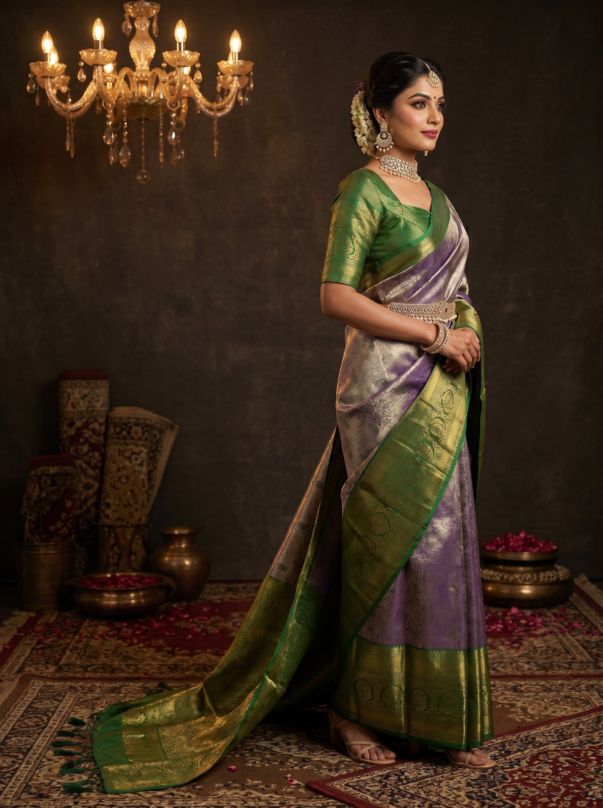 MIMOSA Violet Kanjivaram Art Silk Saree — Full View on Model