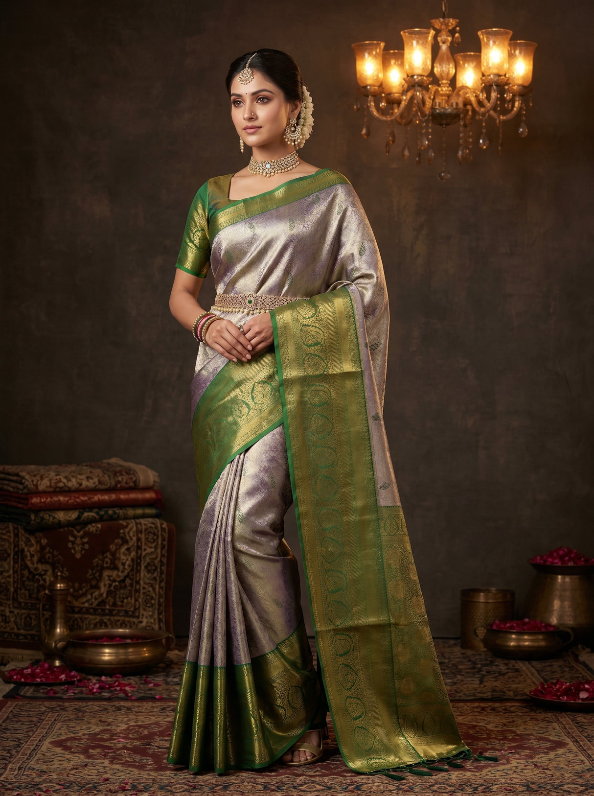 MIMOSA Violet Kanjivaram Art Silk Saree — pose 5 styling detail
