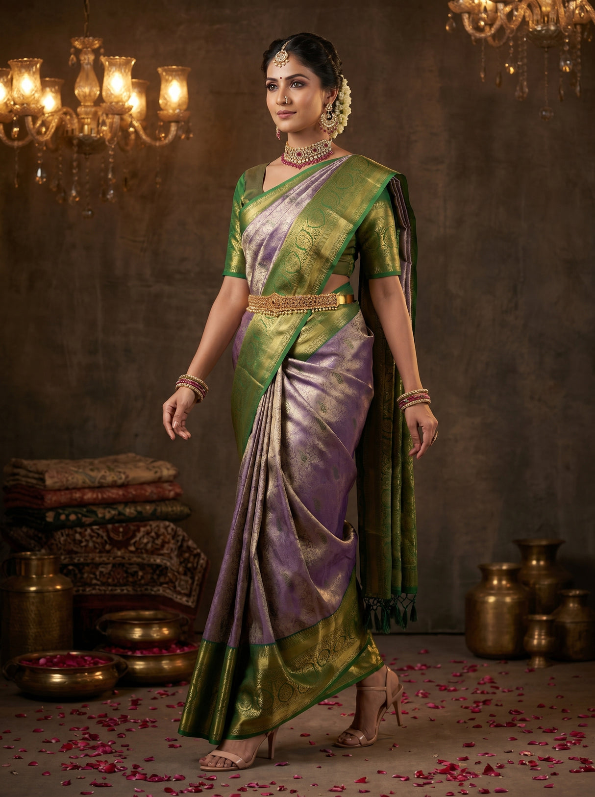 MIMOSA Violet Kanjivaram Art Silk Saree — pose 7 styling detail