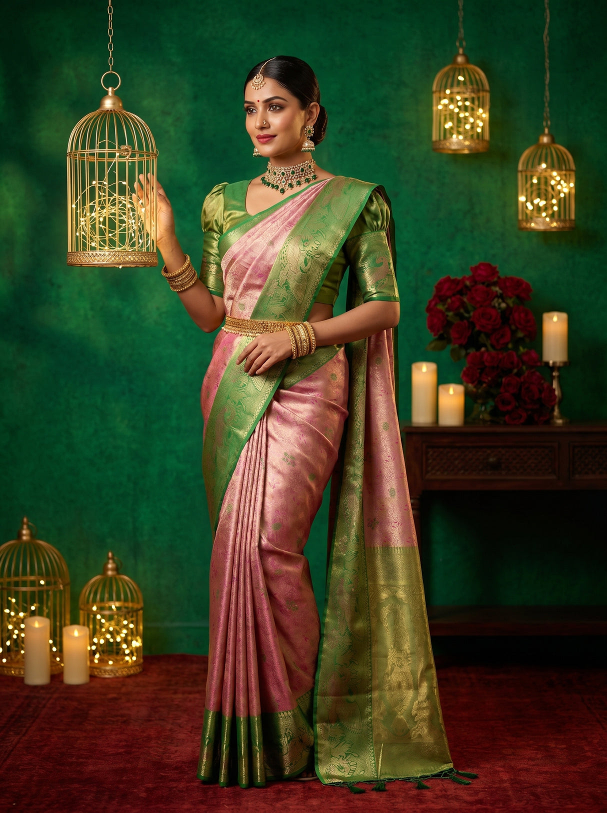 MIMOSA Gajari Kanjivaram Art Silk Saree — pose 4 styling detail