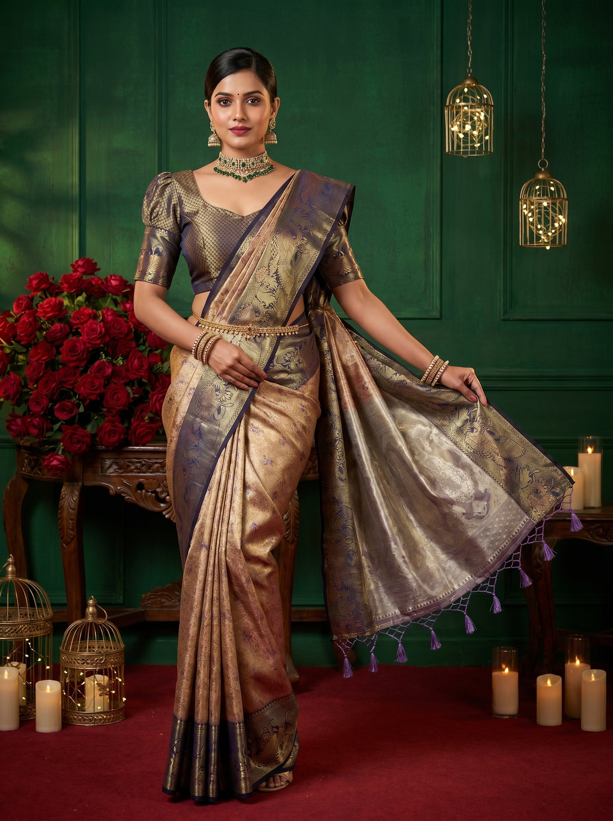 MIMOSA Maroon Kanjivaram Art Silk Saree — Model Pose