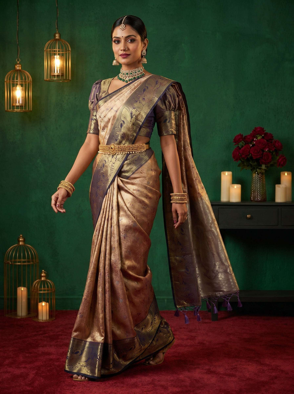 MIMOSA Maroon Kanjivaram Art Silk Saree — pose 7 styling detail