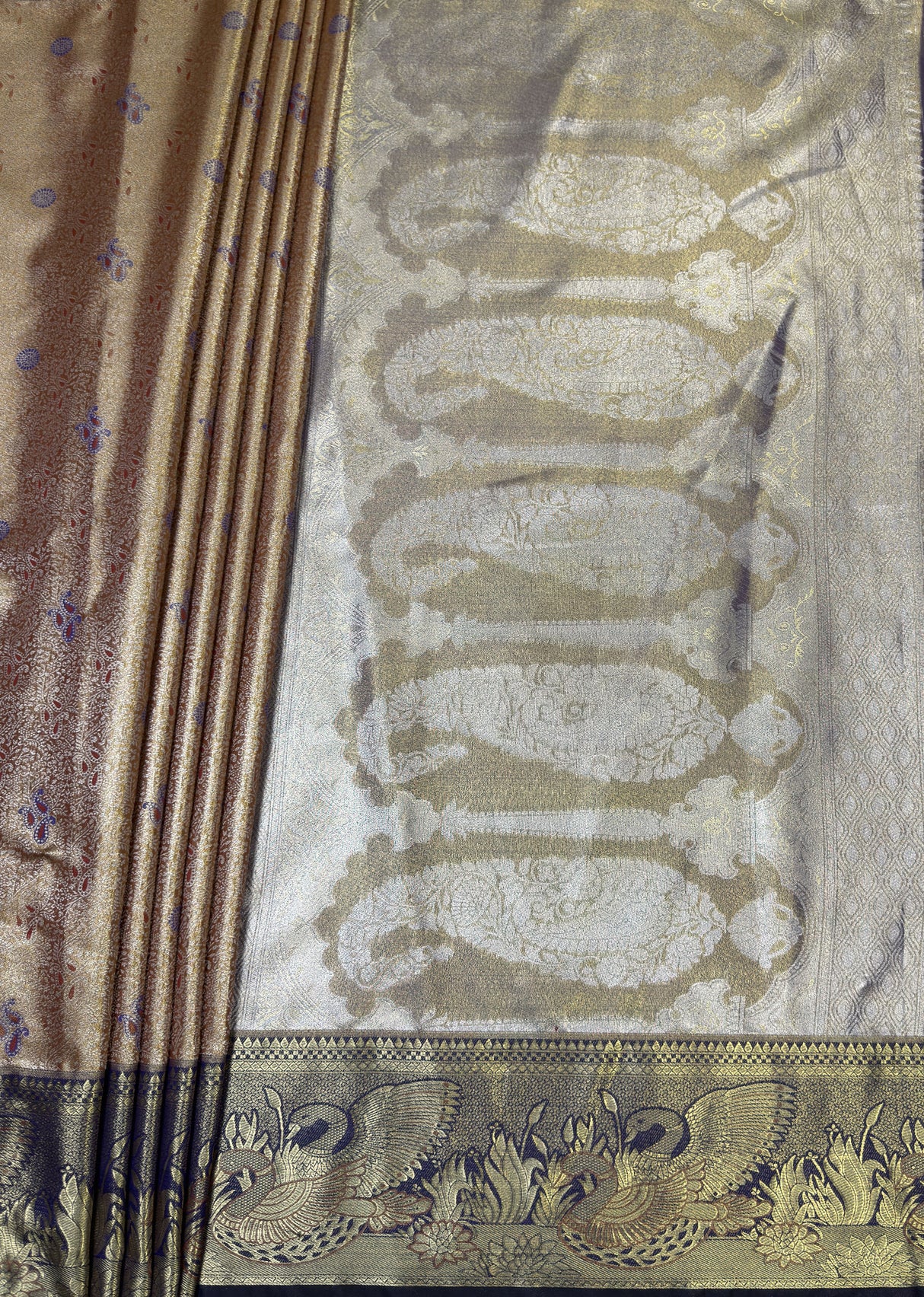 MIMOSA Maroon Kanjivaram Art Silk Saree — pallu and zari work detail
