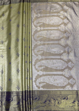 MIMOSA Olive Kanjivaram Art Silk Saree — pallu and zari work detail