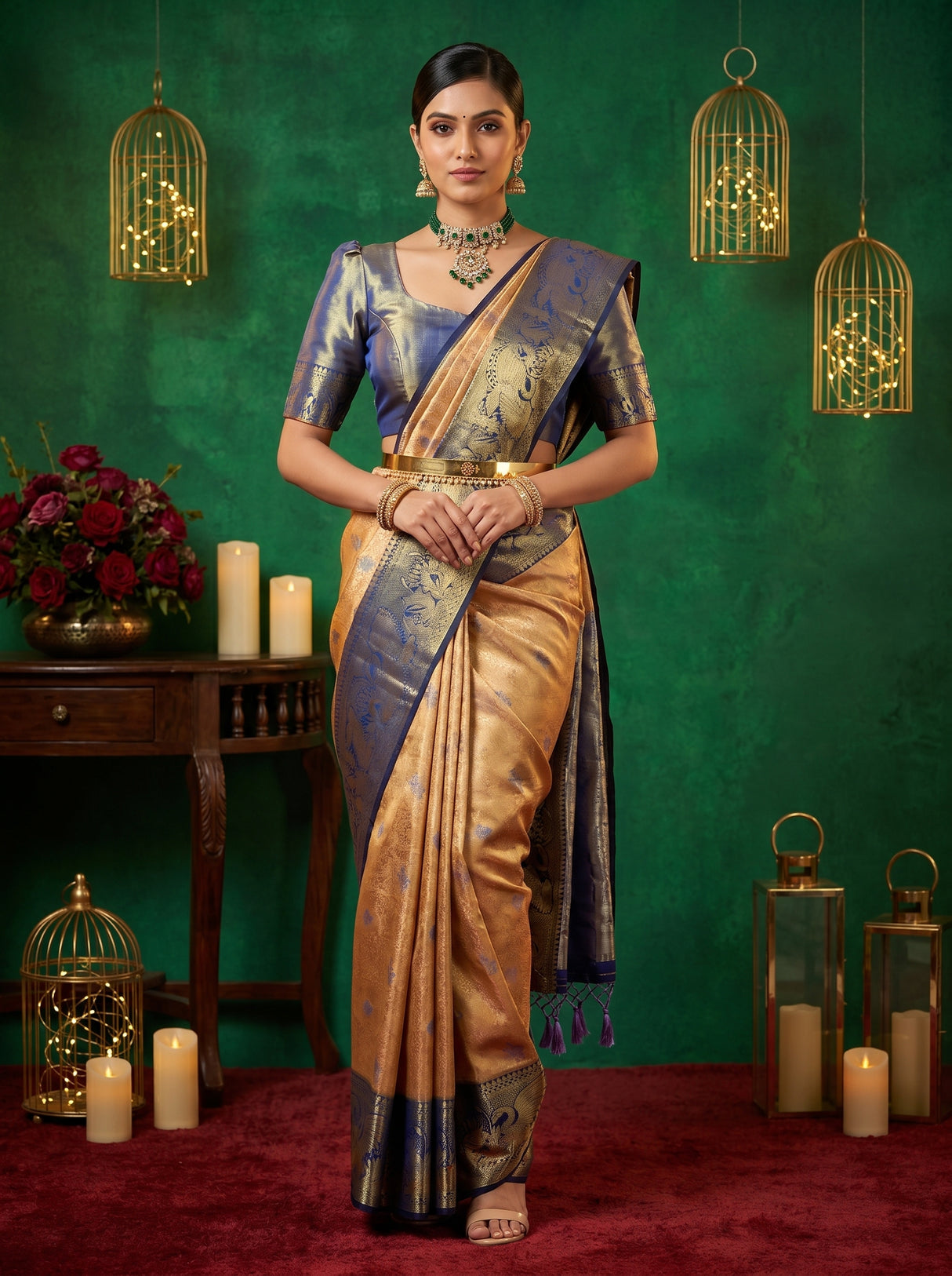 MIMOSA Orange Kanjivaram Art Silk Saree — Mannequin Draped