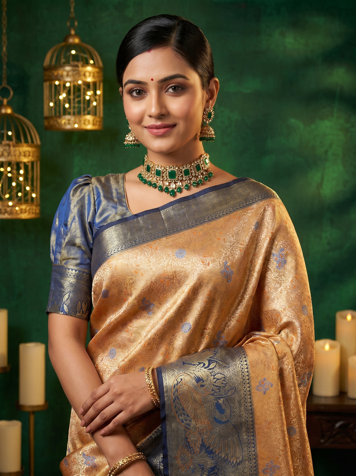 MIMOSA Orange Kanjivaram Art Silk Saree — pose 10 styling detail