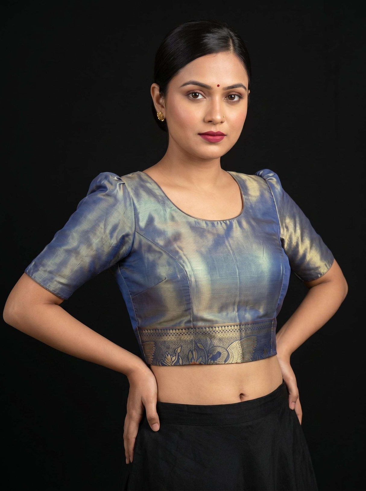 MIMOSA Orange Kanjivaram Art Silk Saree — blouse close-up