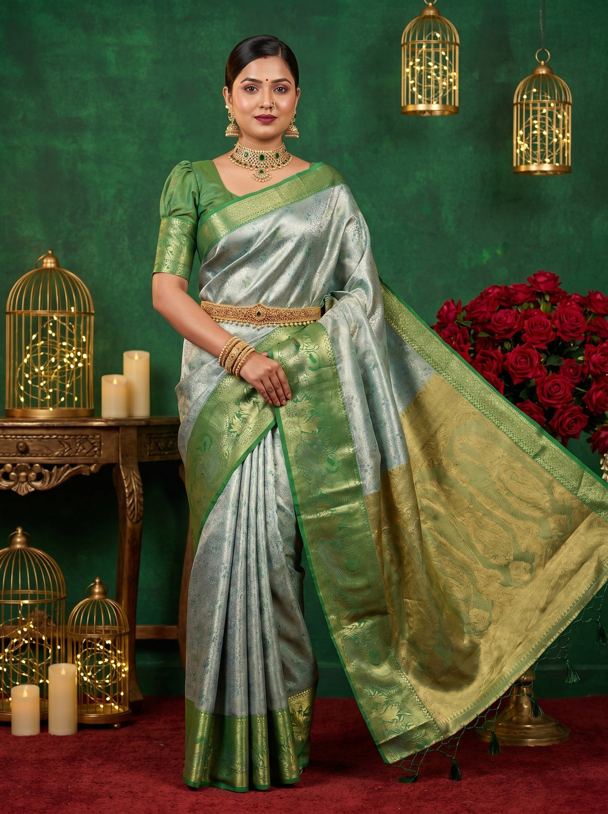 MIMOSA Saffire Kanjivaram Art Silk Saree — pose 6 styling detail