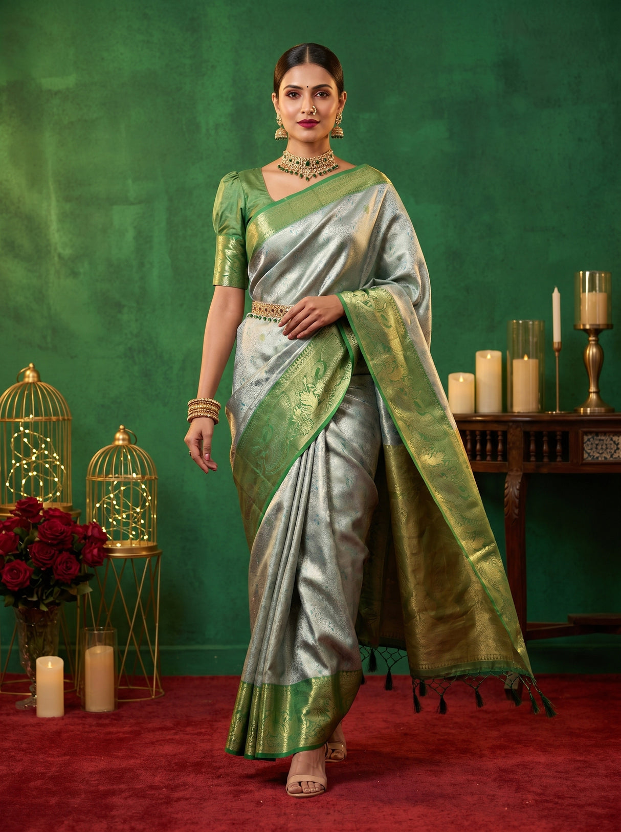 MIMOSA Saffire Kanjivaram Art Silk Saree — pose 7 styling detail