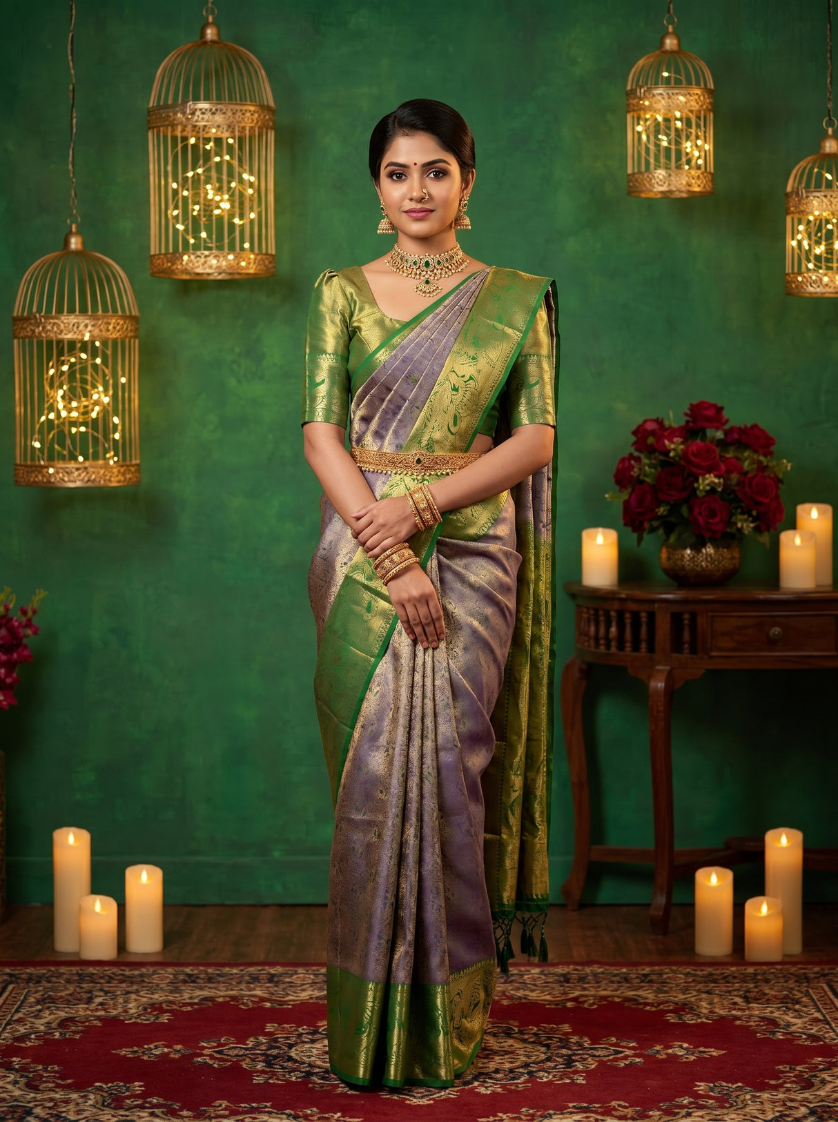 MIMOSA Violet Kanjivaram Art Silk Saree — Mannequin Draped