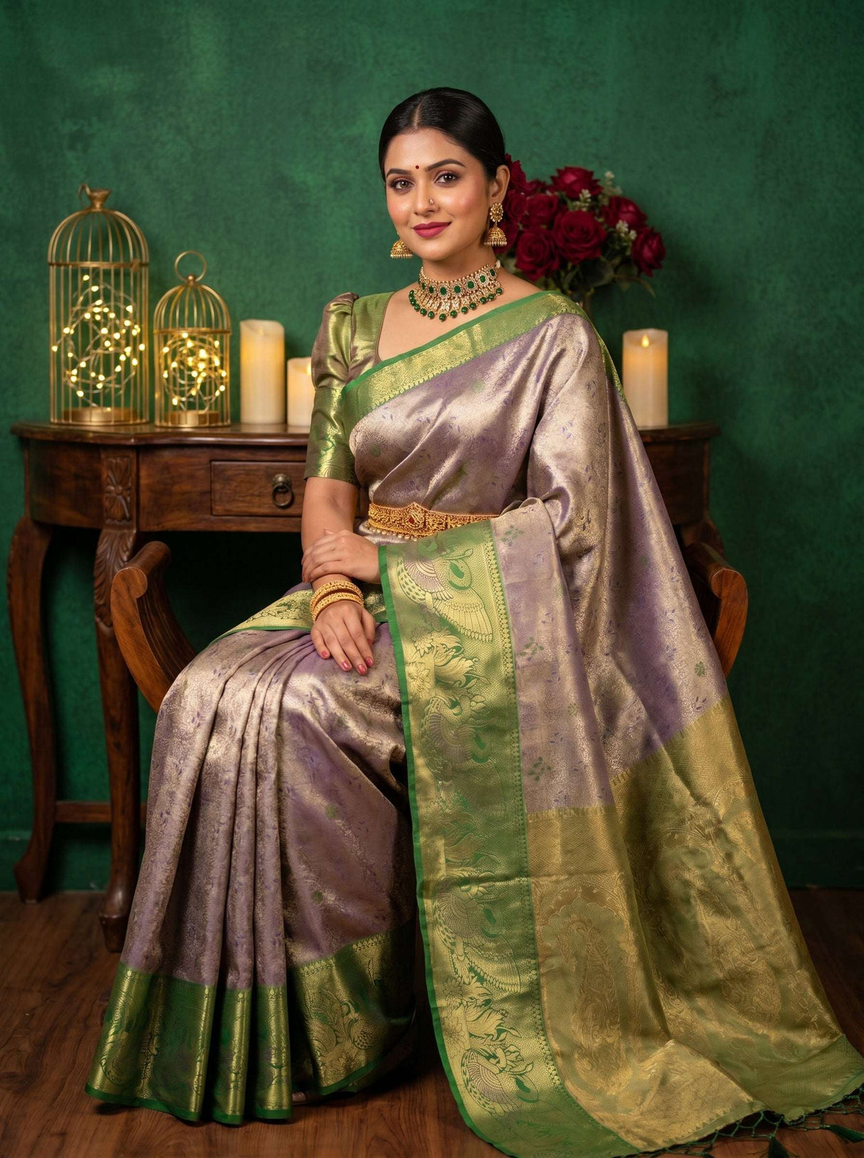 MIMOSA Violet Kanjivaram Art Silk Saree — pose 8 styling detail