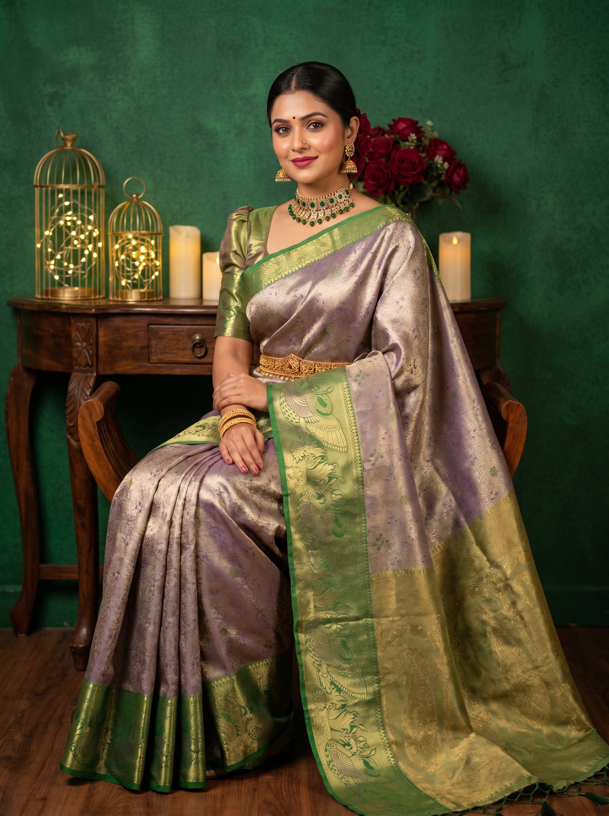 MIMOSA Violet Kanjivaram Art Silk Saree — pose 8 styling detail