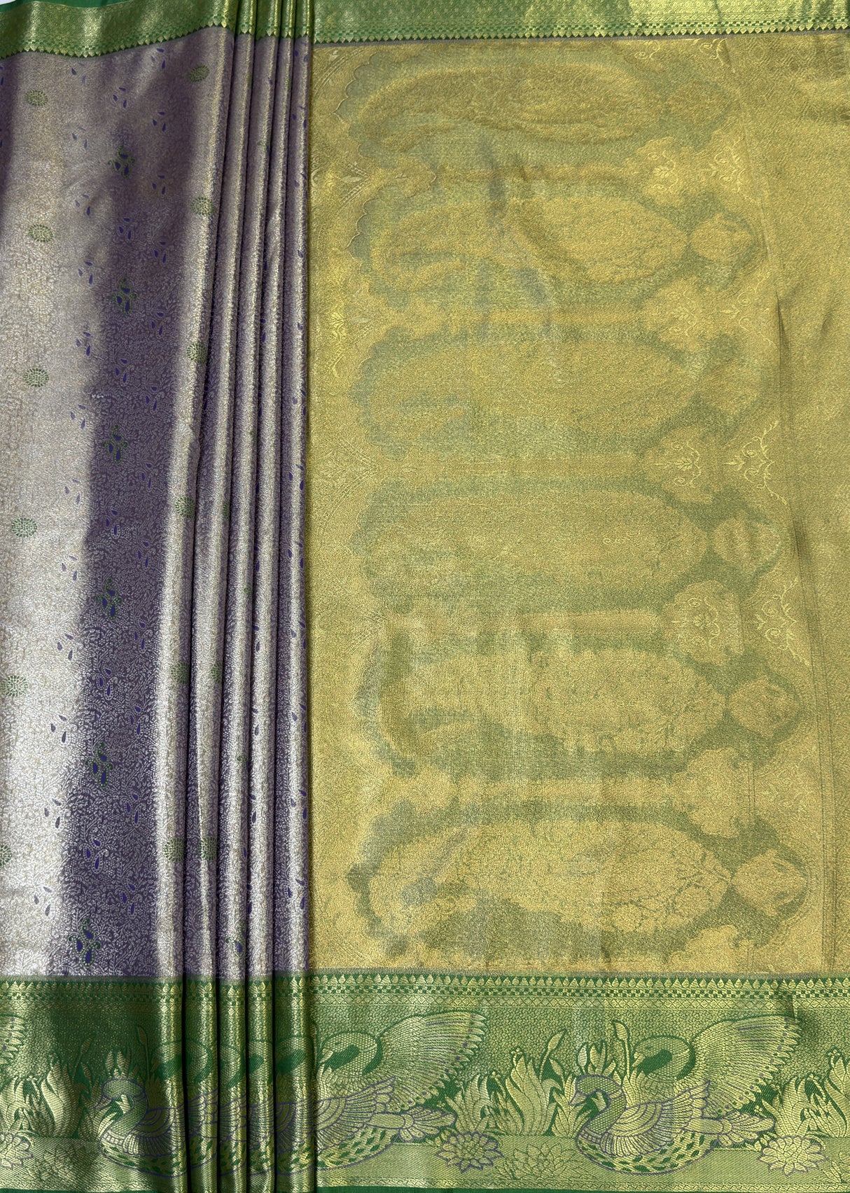 MIMOSA Violet Kanjivaram Art Silk Saree — pallu and zari work detail