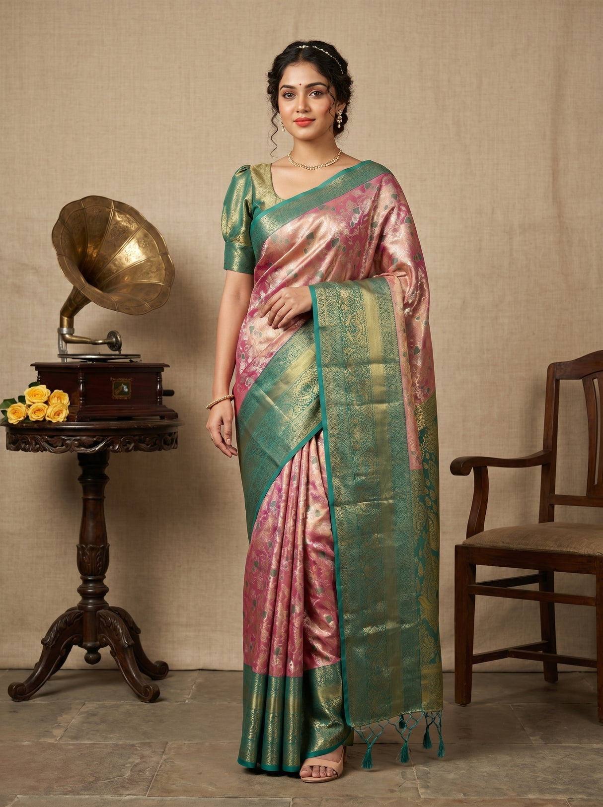MIMOSA Gajari Kanjivaram Art Silk Saree — Mannequin Draped View