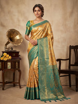 MIMOSA Orange Kanjivaram Art Silk Saree — Mannequin Draped View