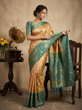 MIMOSA Orange Kanjivaram Saree — Full View on Model