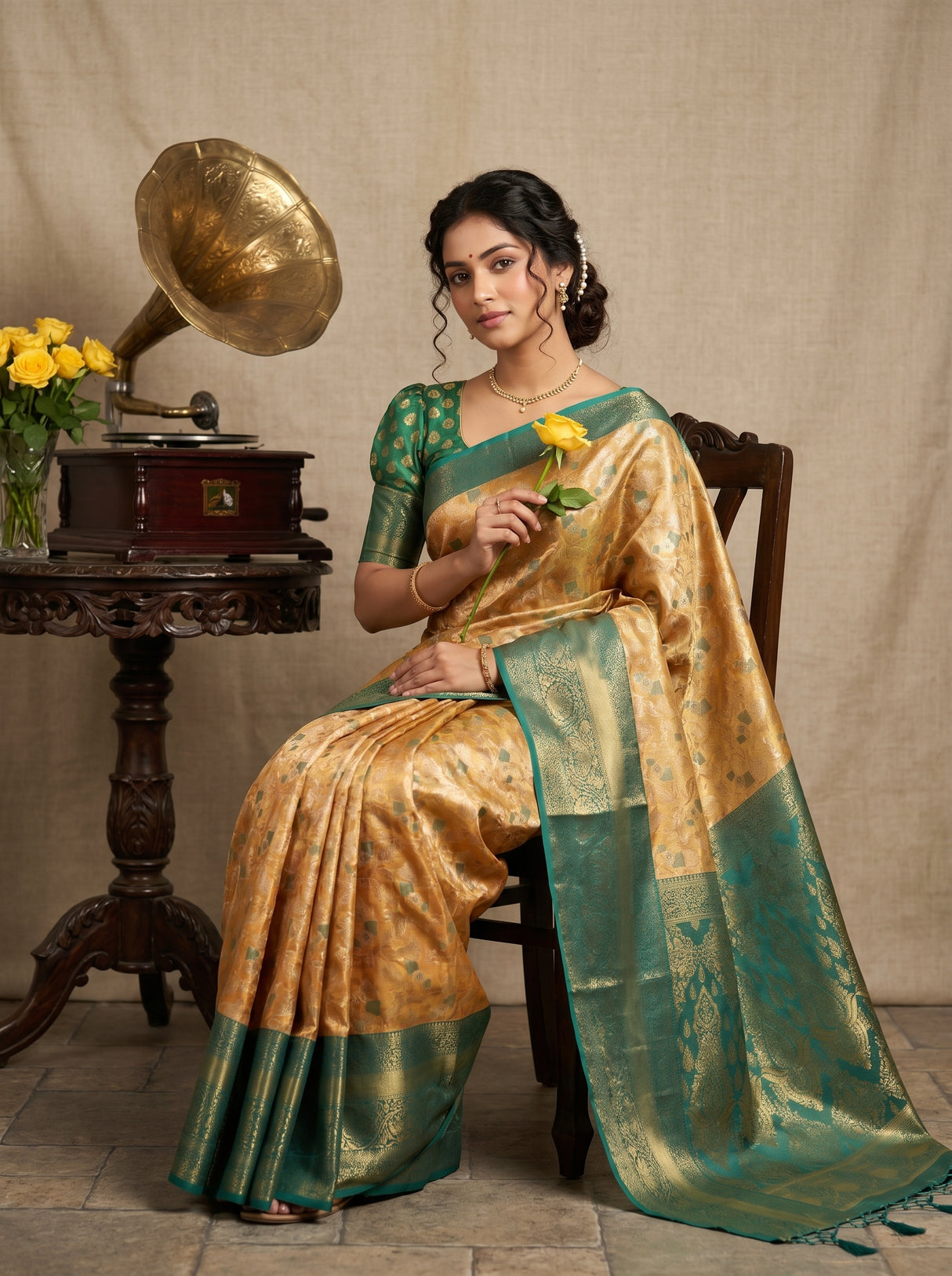 MIMOSA Orange Kanjivaram Art Silk Saree — pose 8 styling detail