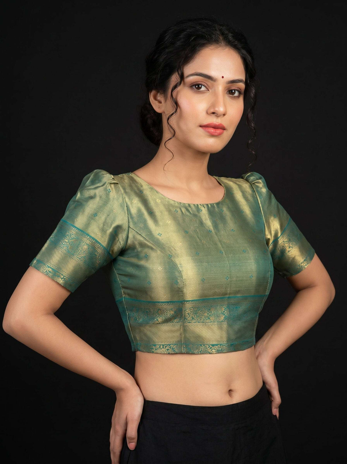 MIMOSA Orange Kanjivaram Art Silk Saree — blouse close-up
