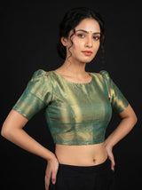 MIMOSA Orange Kanjivaram Art Silk Saree — blouse close-up