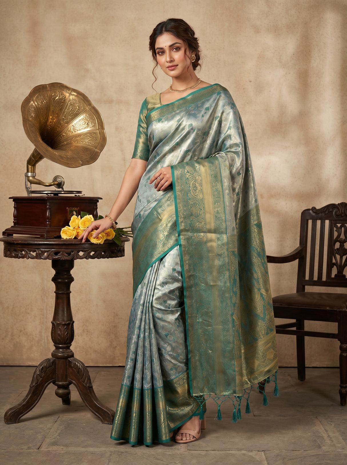 MIMOSA Saffire Kanjivaram Art Silk Saree — pose 5 styling detail