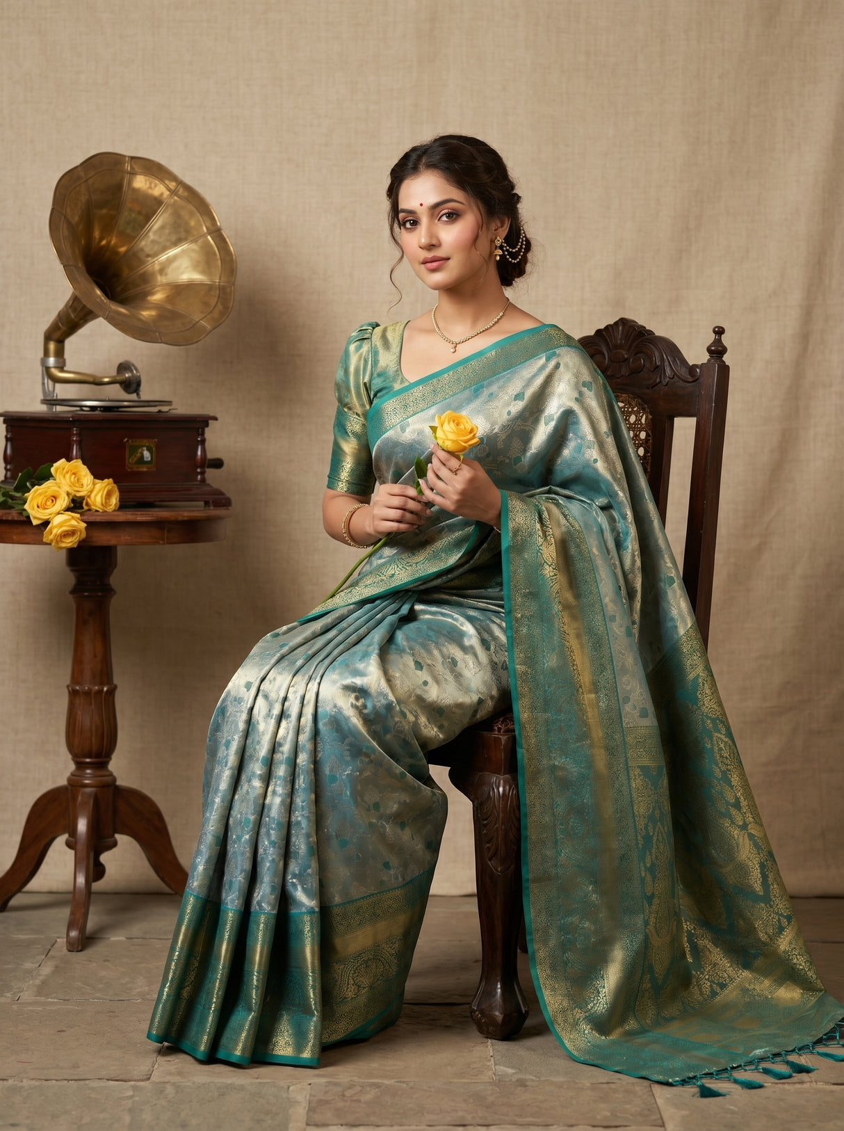 MIMOSA Saffire Kanjivaram Art Silk Saree — pose 8 styling detail