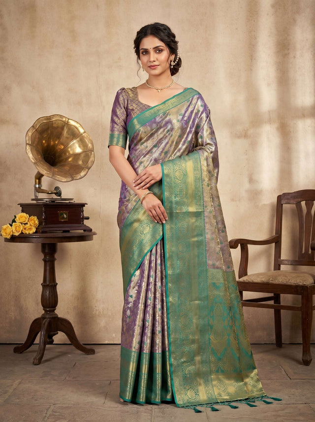 MIMOSA Violet Kanjivaram Art Silk Saree — Mannequin Draped View