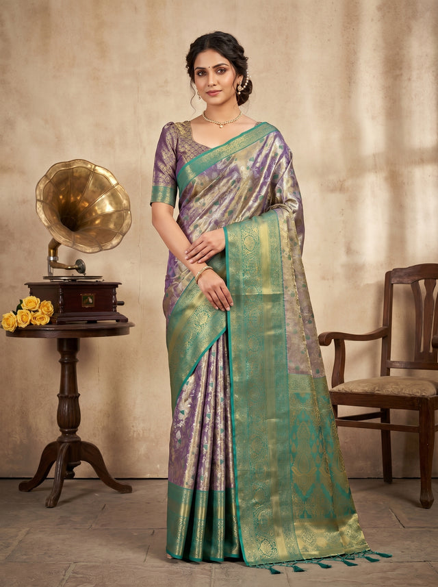 MIMOSA Violet Kanjivaram Art Silk Saree — Mannequin Draped View