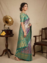 MIMOSA Violet Kanjivaram Saree — Full View on Model