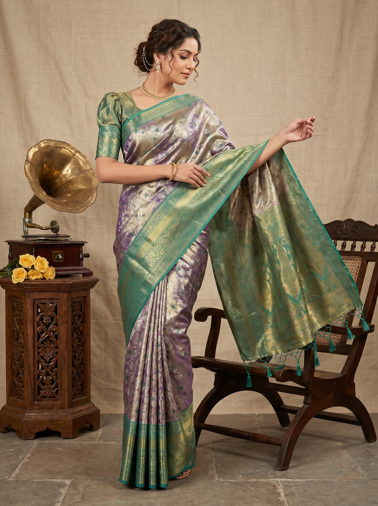 MIMOSA Violet Kanjivaram Art Silk Saree — pose 6 styling detail